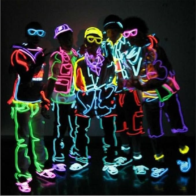 JIGUOOR EL Wire Battery Pack 16.4ft / 5m Bright Neon Light Strip 360° Illumination Neon Tube Rope Lights for DIY, Festival, Party Decoration, Pub, Halloween, Chrismas (16.4ft / 5m, Fluorescent Green)