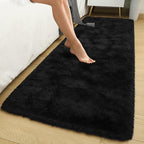 Macgace Fluffy Runner Rug, 2x6 Black Washable Hallway Area Rugs for Bedroom Living Room Kitchen Laundry, Long Shag Rug with Non Slip Rubber Backing Fuzzy Entryway Carpet Modern Home Decor