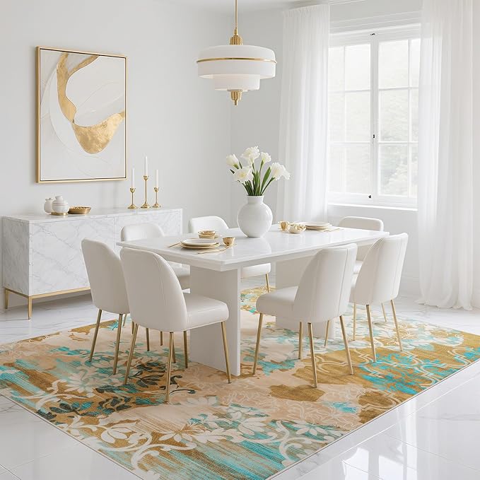 CRYPTOLITE Area Rugs 9x12 Rug for Living Room Abstract Washable Rug with Non-Slip Backing Low Pile Area Rugs for Bedroom, Dining Room, Orange-Yellow