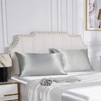 Satin Pillowcase for Hair and Skin, Vegan Silk Pillowcase Set-2 Satin Pillowcases, 1 Eye Mask, 1 Scrunchie-Luxury Sleep Set, Silver Gray Pillow Cases Queen Size with Envelope Closure
