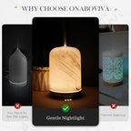 Onaboviva Essential Oil Diffuser - 2.4MHz Ultrasonic Ceramic Diffuser for Home, 120ml, Pulse&Continuous Mist, Bright/Dim/Breathing Lighting, Waterless Auto-Off, Aromatherapy Diffuser with USB Cable