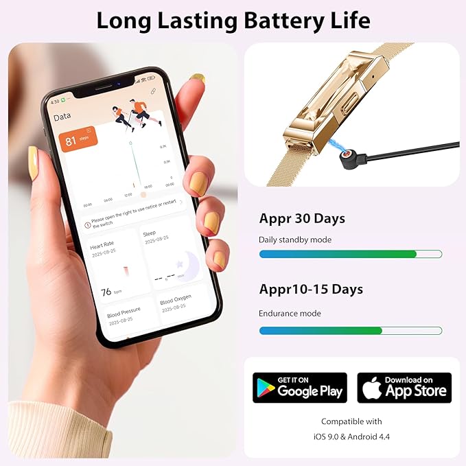 Activity Tracker for Women, Health and Fitness Wearable with 24/7 HRV/Blood Pressure/Heart Rate/SPO₂/Sleep Monitor and 35 Sports Modes, Menstrual Cycle Insights IP68 iOS Android