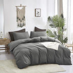 Luxlovery Grey Comforter Set Queen Men Dark Grey Comforter Bedding Sets 3PCS Solid Breathable Soft Charcoal Gray Quilts Set Modern Queen Comforter Women Men