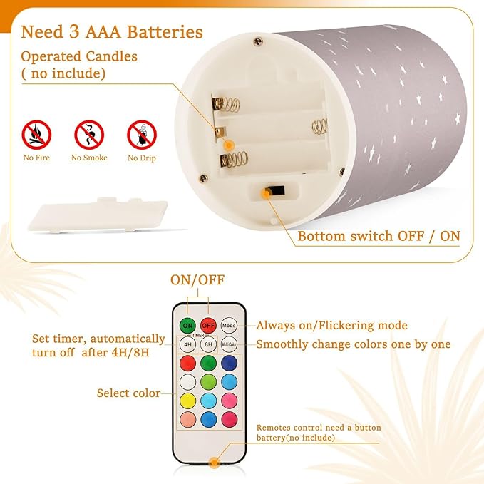 Childish Star and Moon Grey Peach Decorative Flickering Candles with Remote Electronic Lights Mystique with Timer for Party Valentine Battery Operated