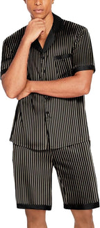 Ekouaer Men Satin Silk Pajamas Set with Pockets Sleepwear Shorts Satin Summer Loungewear 2 Piece Button Down Set S-3XL