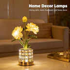 Flower Table Lamp, Orchid Flower with Crystal Vase Lamp, Cordless Touch Desk Light, 3 Colors Dimming & Rechargeable, Small Night Light for Bedroom Home, Romantic Gifts for Girl Women (Peony-White)