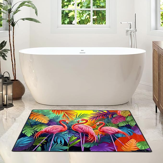 Tropical Flamingos Area Rug 2x3 ft Entry Rug Washable Boho Rugs Non Slip Low Pile Floral Door Mat Small Carpet for Bedroom, Bedside, Kids Room, Office, Dining Room