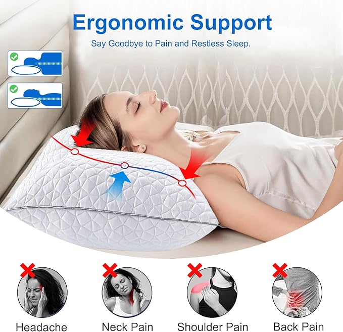 Cooling Pillows King Size Set of 4, Shredded Memory Foam Pillows, Adjustable Firm Bed Pillows Cool Cold Pillow for Hot Side Back Stomach Sleepers with Removable Washable Cover, 20" x 36", White