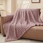 BEDELITE Berry Purple Throw Blanket for Couch and Bed- Super Soft and Warm 3D Checkered Fluffy Fuzzy Fleece Blanket, Luxurious Plush Cozy Blanket for Room Decor Spring, 50x60 inches