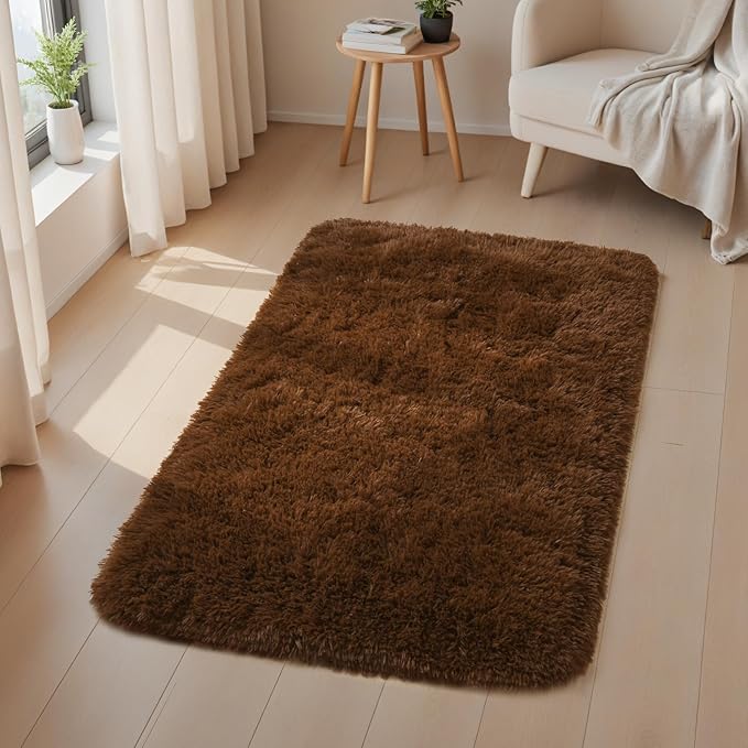 Macgace Small Throw Rugs for Bedroom, 2x3 Brown Mini Non-Slip Area Rug, Super Soft Plush Fluffy Carpet Modern Home Decor Aesthetic for Entryway Entrance Nursery Kids Room Dorm Office