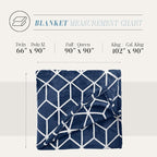 Elegant Comfort Luxury Velvety Feel Blanket, All-Season Lightweight Blanket, Ultra Plush, Soft, Cozy-Fuzzy Flannel Fleece for Couch, Sofa, Bed, Travel, Cube Design, King/California King, Navy