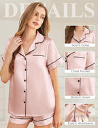 Silk Pajamas for Women Short Sleeve Sleepwear Soft Button Down Loungewear 2 Piece Satin Pjs Shorts Set S-XXL