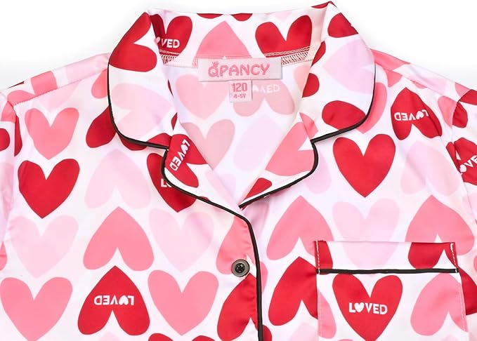 QPANCY Kids Satin Pajamas Sets Baby Boy Girl Button-Down Silk Sleepwear 2 Piece Short Sleeve Loungewear Clothes Set