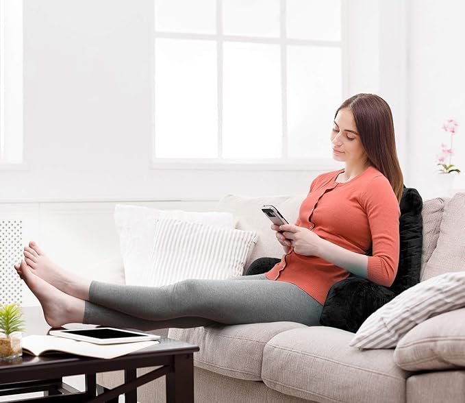 Clara Clark Reading Pillow with Shredded Memory Foam for Sitting Up in Bed and Couch, Back and Arms Adjustable Support for Adults & Teens Backrest Pillows for Reading, with Washable Cover Black