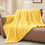 BEDELITE Light Yellow Throw Blanket Twin Size for Bed- Super Soft and Warm 3D Checkered Fluffy Fuzzy Fleece Blanket, Luxurious Plush Cozy Blanket for Room Decor Fall and Winter, 60x80 inches