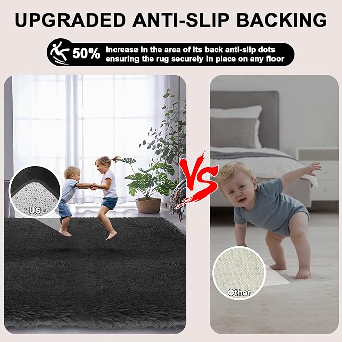 Large Shag Area Rugs 5x7 for Living Room, Ultra Soft Fluffy Black Rugs for Bedroom, Shaggy Living Room Rug, Plush Fuzzy Bedside Rug, Floor Carpets for Kids Dorms Room Home Decor, Upgrade Anti-Skid