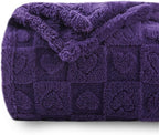 NEWCOSPLAY Super Soft Throw Blanket Purple Premium Silky Flannel Fleece 3D Heart Checkered Lightweight Bed Blanket All Season Use (Purple Heart, Throw(50"x70"))