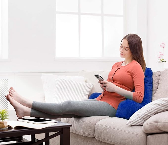 Clara Clark Reading Pillow with Shredded Memory Foam for Sitting Up in Bed and Couch, Back and Arms Adjustable Support for Adults & Teens Backrest Pillows for Reading, with Washable Cover Royal Blue