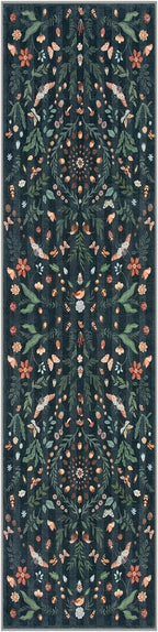 Lahome Insect Botanical 2'6"x10' Black Runners for Hallways, Non Slip Washable Kitchen Bathroom Carpet Runner,Soft Non Skid Indoor Rugs for Entryway Laundry Bedroom(Black,2'6"x10')
