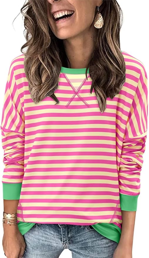 Magritta Women's Long Sleeve Leopard Color Block Tunic Comfy Crewneck T Shirt Tops Black XL