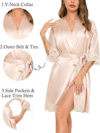 SWOMOG Women's Satin Robe Set 2 Piece Sexy Pajamas Sets Lace Cami Nightgown and Silk Robes Nightwear