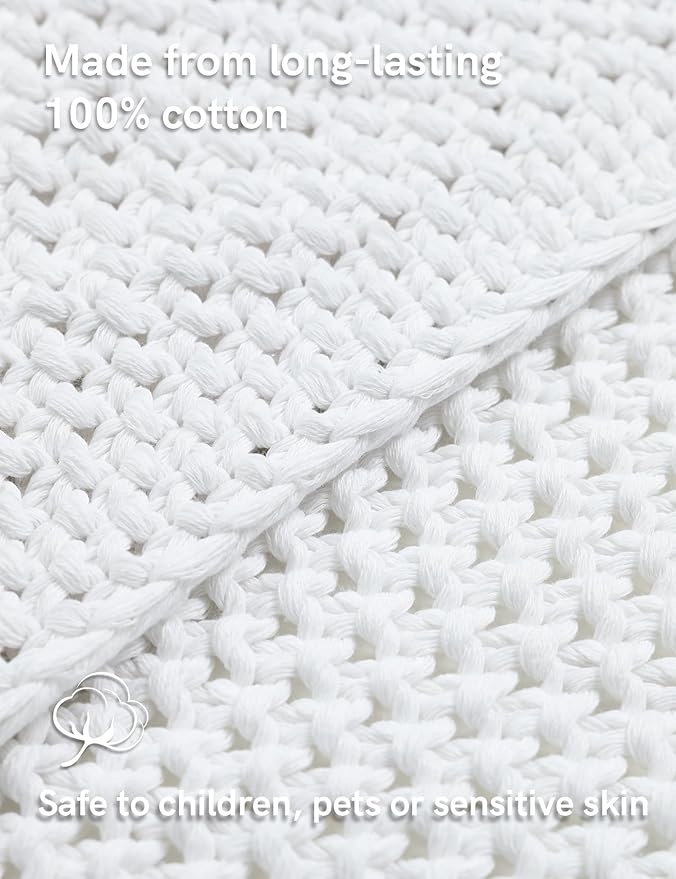 YnM Chunky Cotton Knit Throw Blanket, Cable Knit Throws for Bed Couch Sofa, Comfy & Relaxing, Decorative Piece for Farmhouse Modern Boho Rustic Scandinavian Chic Vibe, White 60x80 Inches