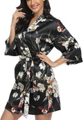 Women's Floral Satin Robes Bride Bridesmaid Getting Ready Robe Short Silky Kimono Sleepwear for Wedding Party