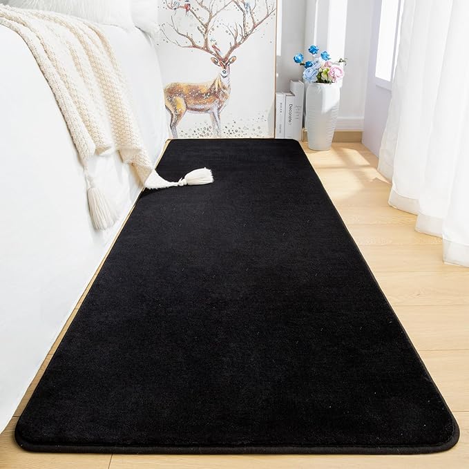 Przemy Washable Black Rugs for Bedroom Living Room, 2x6 Feet Runner Rug Soft Memory Foam Indoor Carpet for Hallway Kids Boys Girls Room Dorm Bedside Nursery Decor Mat