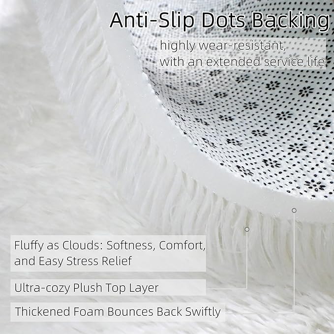 Shag White Rug, Rugs for Bedroom Living Room, 4x6 Ultra Soft Fluffy Area Rugs for Bedside, Kids Girls Room, Nursery, Playroom, Easy Clean, Indoor Carpet for Living Room, Modern Carpet Décor