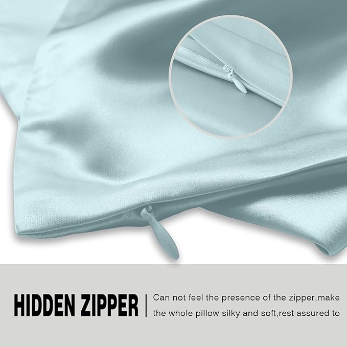 Silk Body Pillowcase Mulberry Silk Pillowcase Body Pillow Cases with Zipper Soft Breathable Smooth Cooling 20x54 inches Body Pillow Pillowcase for Sleep (Blue Haze,20"X 54",1Pcs)