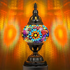 Marrakech Turkish Table Lamp with Bronze Base，Handmade Colorful Moroccan Tiffany Style Mosaic Glass Night Stand Light Fixture Including LED Bulb for Living Room Bedroom Decor (Colorful1)