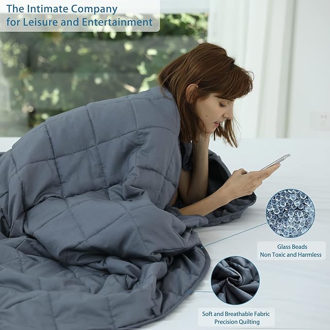Weighted Idea Weighted Blanket for Adults (Dark Grey,60"x80",15lbs) Queen Size Cooling Breathable Heavy Blanket with Premium Glass Beads All-Season Soft Thick Blanket