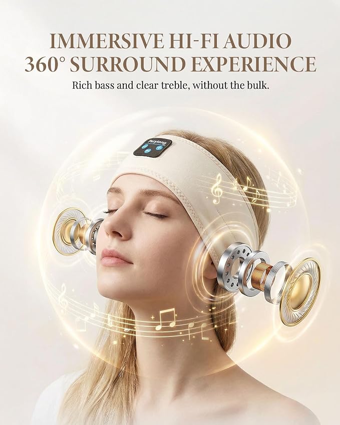 Sleep Headphones Bluetooth 5.4 Headband, Wireless Sleep Headphones with Ultra-Thin Stereo Speakers for Side Sleepers, Sports Headband Music Earphones Eye Mask for Nap Jogging Running Workout Air