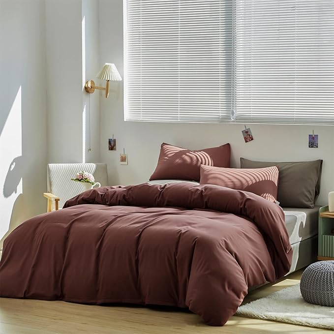 CLOTHKNOW Brick Red Queen Comforter Set 3Pcs Brownish Bedding Comforter Sets Dark Rust Comforter Rust Red Queen with 2 x Pillow Cases