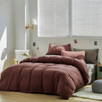 CLOTHKNOW Brick Red Queen Comforter Set 3Pcs Brownish Bedding Comforter Sets Dark Rust Comforter Rust Red Queen with 2 x Pillow Cases
