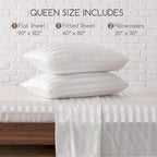 MR&HM Satin Bed Sheets, Queen Size Sheets Set, 4 Pcs Silky Bedding Set with 15 Inches Deep Pocket for Mattress (Queen, Ivory Striped)