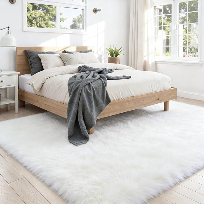 10x14 Area Rug Fluffy Shaggy Ultra Soft Faux Fur Non-Slip Machine Washable Carpet for Bedroom, Living Room, Nursery & Dorm Cozy Home Decor