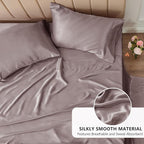 CozyLux Satin Sheets King Size Sheet Set - 4 Piece Silky King Sheets, Luxury Dusty Purple King Bed Set with Smooth and Soft Microfiber, Includes 1 Fitted Sheet, 1 Flat Sheet and 2 Pillowcases