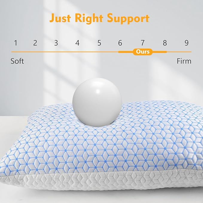 Love Attitude Bed Pillow King Size 1 Pack, Shredded Memory Foam Pillow Adjustable, Cooling Pillow Soft and Supportive for Side Back Stomach Sleepers