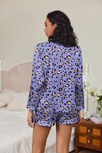 Ekouaer Satin Pajama Set for Women Button Down Pj Set Long Sleeve Top and Shorts 2 Piece Loungewear Summer Soft Sleepwear