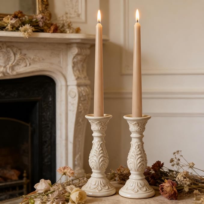 12-Pack Light-Mocha Taper Candles, 10 Inch Unscented Dripless Candlesticks, Long-Lasting Burn Time of 7-8 Hours, Perfect for Home Décor, Weddings, and Events