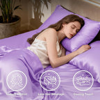 Love's cabin 4Piece California King Satin Bed Linen Set, Lavender Silky Satin Sheets, Deep Pocket, Luxury Silk Feel, 1 Flat, 1 Fitted Sheet, 2 Pillow Cases