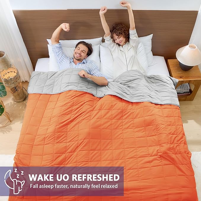 yescool Weighted Blanket for Adults (20 lbs, 88” x 104”, Orange) Cooling Heavy Blanket for Sleeping Perfect for 190-210 lbs, Queen Size Breathable Blanket with Premium Glass Bead, Machine Washable