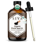 SIVA Black Seed Oil Organic - 4 Fl Oz – 100% Natural Cold Pressed Black Seed Oil - for Face, Skin Care, Hair Care, Scalp Massage & Body Massage – Carrier Oil with Dropper