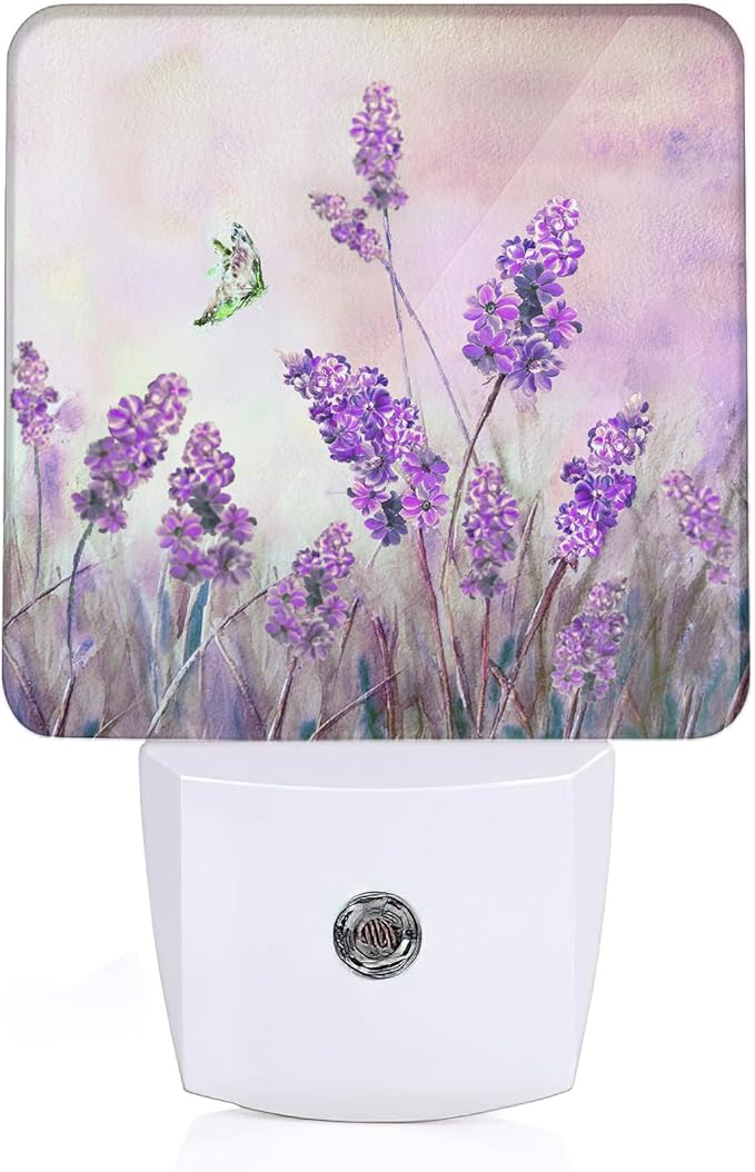 Lavander Flower Butterfly Night Light, Night Light Plug into Wall with Dusk to Dawn Sensor, LED Lamp Energy Saving Lights for Men Women Boys Girls,Lamp for Bedroom Bathroom Hallway