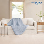 YnM Cooling Chunky Throw Blanket, Medium-Weight, Hand Knitted, Skin Friendly, Ventilated and Breathable, Machine Washable, Home Décor Piece for Couch, Sofa and Bed (Azure Blue, 50x70 Inch)