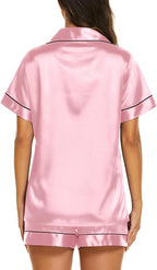 Ekouaer Silk Pajamas for Women Short Sleeve Sleepwear Soft Button Down Loungewear 2 Piece Satin Pjs Shorts Set