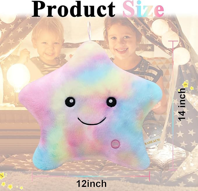 Twinkle Star Pillow LED Night Light Up Stuffed Animals for Girls Kids Pillow Plushies for Boys,Glow Cute Throw Pillows Plush Toy Gifts for Birthday Children Christmas Decor Couch Bed Colorful