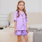 QPANCY Kids Satin Pajamas Sets Baby Boy Girl Button-Down Silk Sleepwear 2 Piece Short Sleeve Loungewear Clothes Set