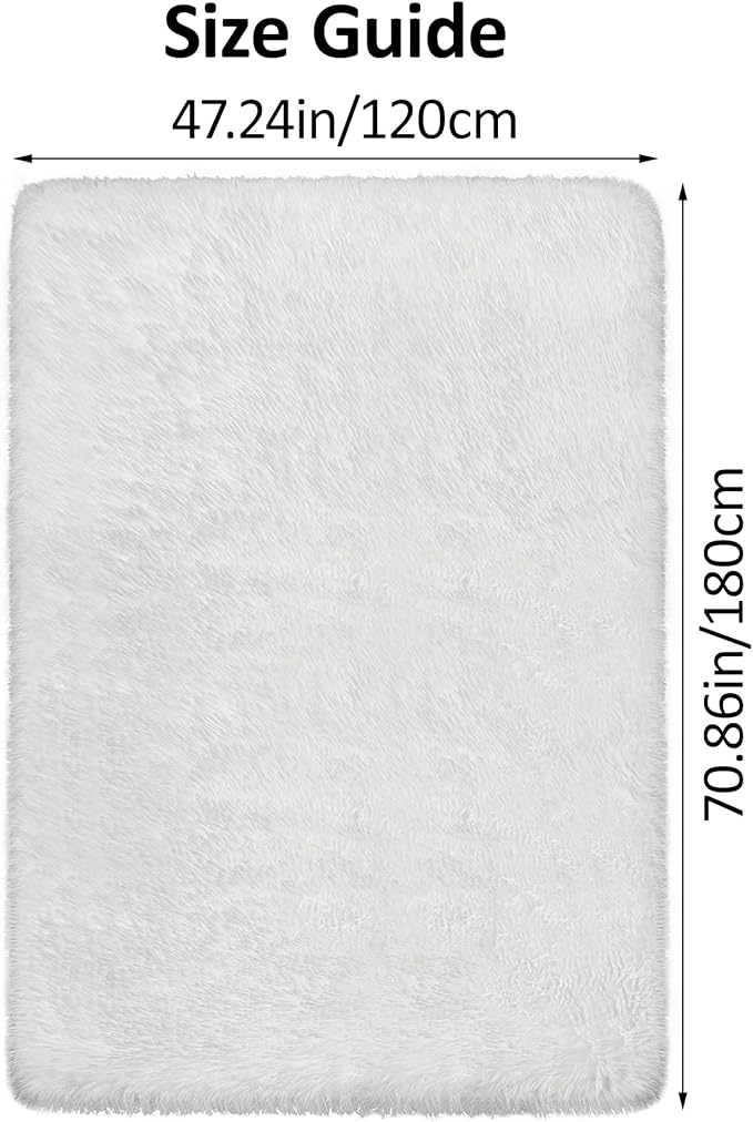White Fluffy Area Rugs for Bedroom Living Room 4x6 Large Shaggy Soft Fur Throw Rug Non Slip Modern Indoor Furry Floor Carpet Washable Plush Fuzzy Kids Rug for Nursery, Baby, Teen Dorm Room